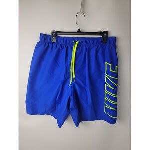 Nike Men's Blue Athletic Swim Trunks Shorts Size XL Neon Accents